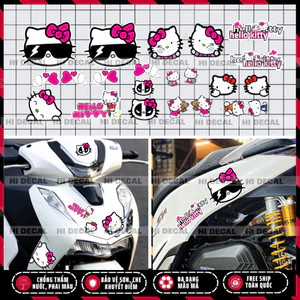 Tem Mèo Hello Kitty dán xe, decal trang trí đèn xe bền màu, chống nước bền màu