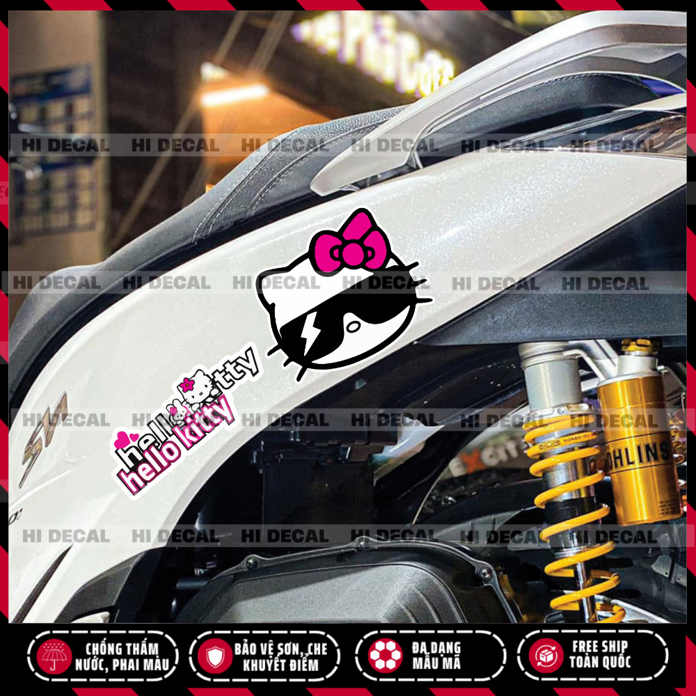 Tem Mèo Hello Kitty dán xe, decal trang trí đèn xe bền màu, chống nước bền màu