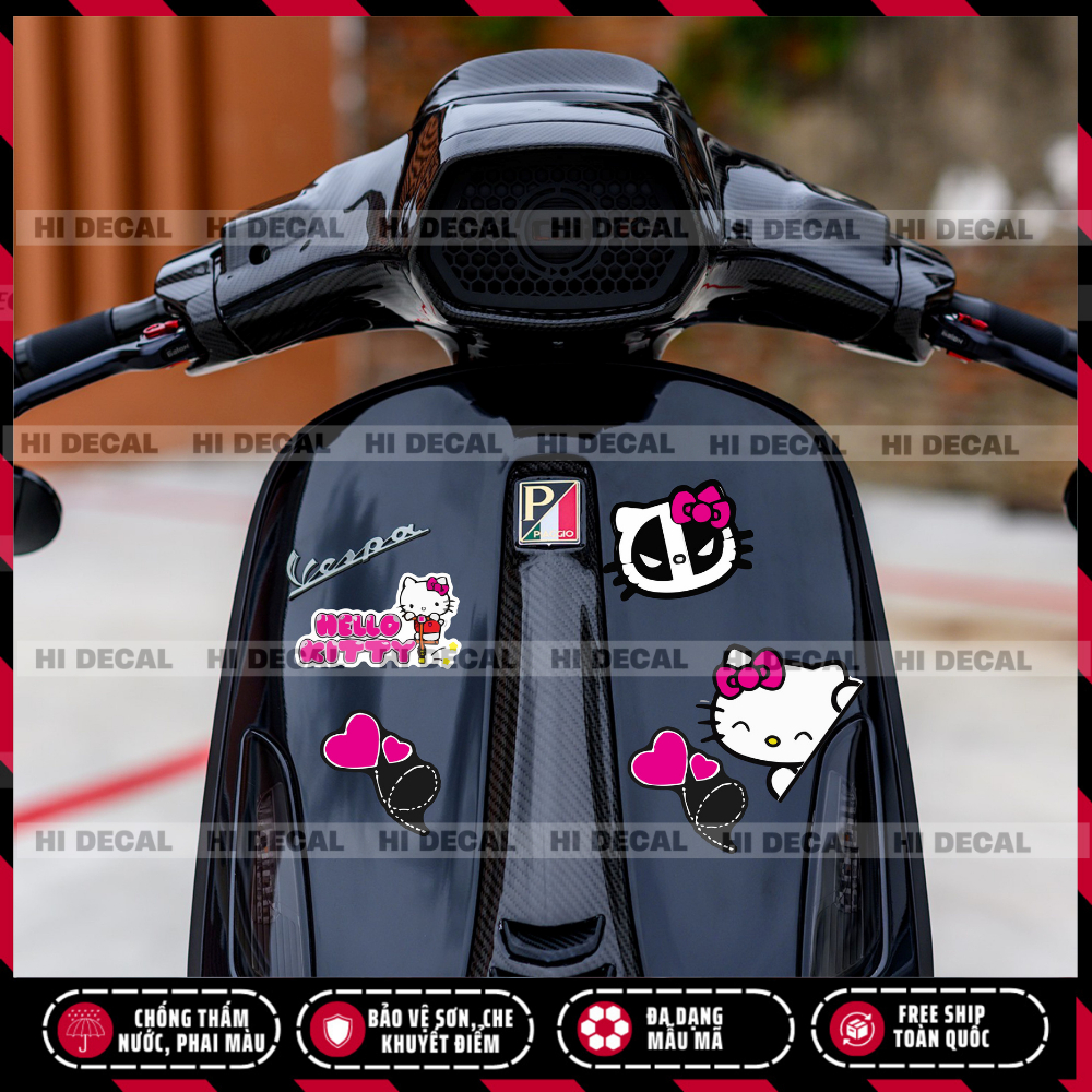 Tem Mèo Hello Kitty dán xe, decal trang trí đèn xe bền màu, chống nước bền màu