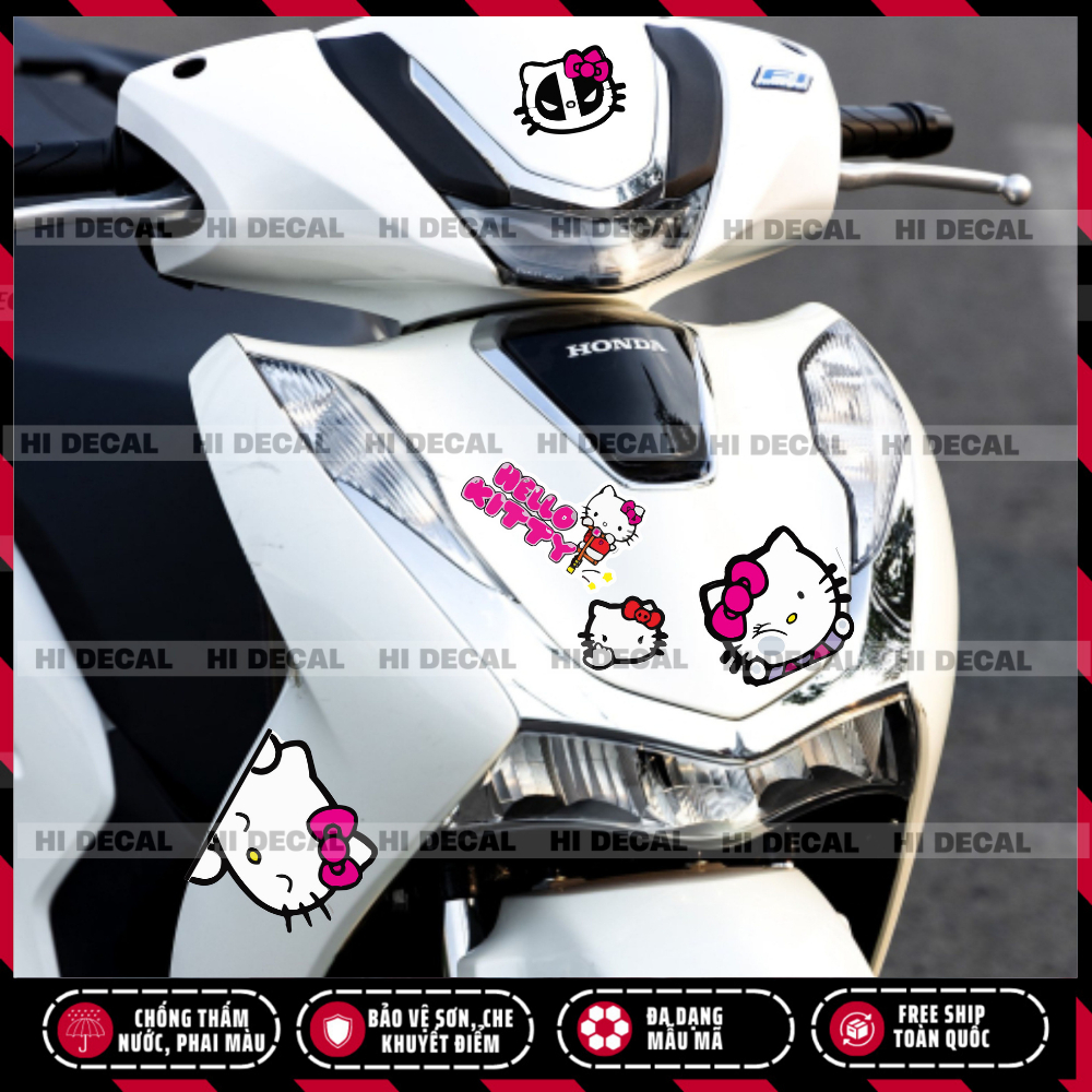 Tem Mèo Hello Kitty dán xe, decal trang trí đèn xe bền màu, chống nước bền màu