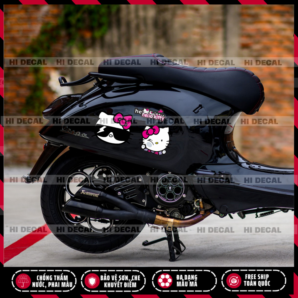 Tem Mèo Hello Kitty dán xe, decal trang trí đèn xe bền màu, chống nước bền màu