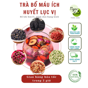 Trà bổ máu ích huyết lục vị (hắc kỷ tử, kỷ tử, dâu tằm, táo đỏ, nụ hồng, nụ nhài) bổ huyết tốt cho sức khỏe