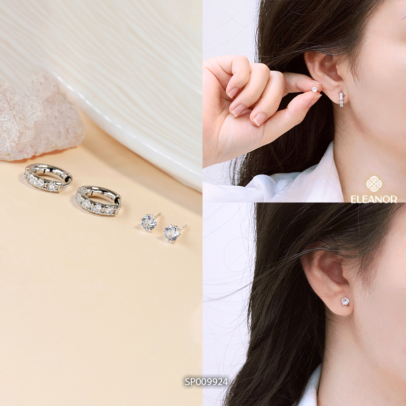 Set bông tai nữ chuôi bạc 925 Eleanor Accessories đính đá phụ kiện trang sức khuyên tai 6516