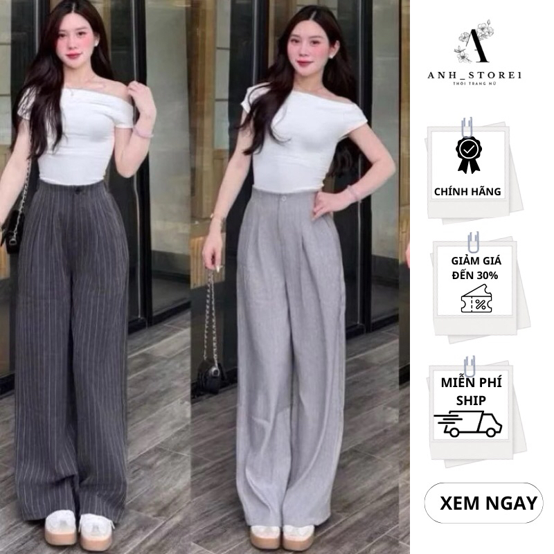 Quần Suông Ống Rộng Nữ Cạp Liền Khuy Khoá Trước Chun Sau Tôn Dáng Vải Gold Nhật Mềm Cao Cấp dài 93cm và 100cm