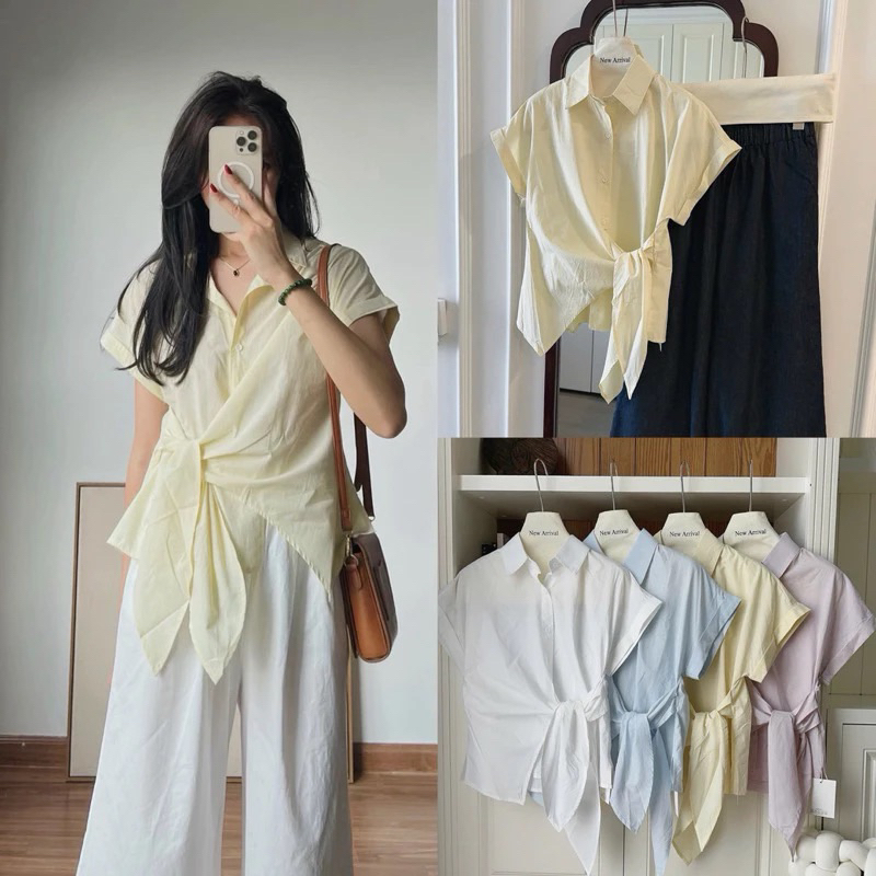 áo sơ mi nữ vạt chéo thắt nơ Thanhhuyen clothings QCL1