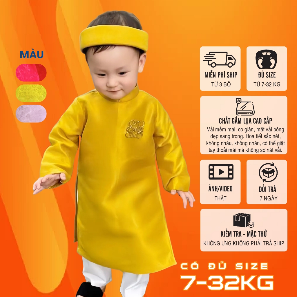 ÁO DÀI TẾT bé trai-gái gấm hoa cao cấp May Mắn - Hạnh Phúc - Đủ Đầy 7-32kg - 𝗟𝗮𝗻𝗹𝗲𝗲 𝗦𝘁𝗼𝗿𝗲 Mã TET
