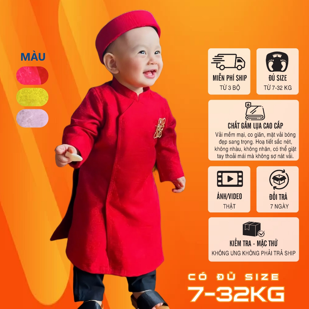 ÁO DÀI TẾT bé trai-gái gấm hoa cao cấp May Mắn - Hạnh Phúc - Đủ Đầy 7-32kg - 𝗟𝗮𝗻𝗹𝗲𝗲 𝗦𝘁𝗼𝗿𝗲 Mã TET