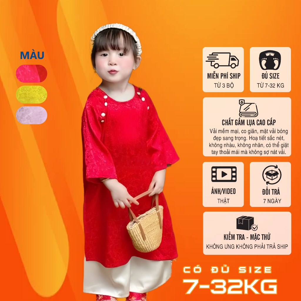 ÁO DÀI TẾT bé trai-gái gấm hoa cao cấp May Mắn - Hạnh Phúc - Đủ Đầy 7-32kg - 𝗟𝗮𝗻𝗹𝗲𝗲 𝗦𝘁𝗼𝗿𝗲 Mã TET