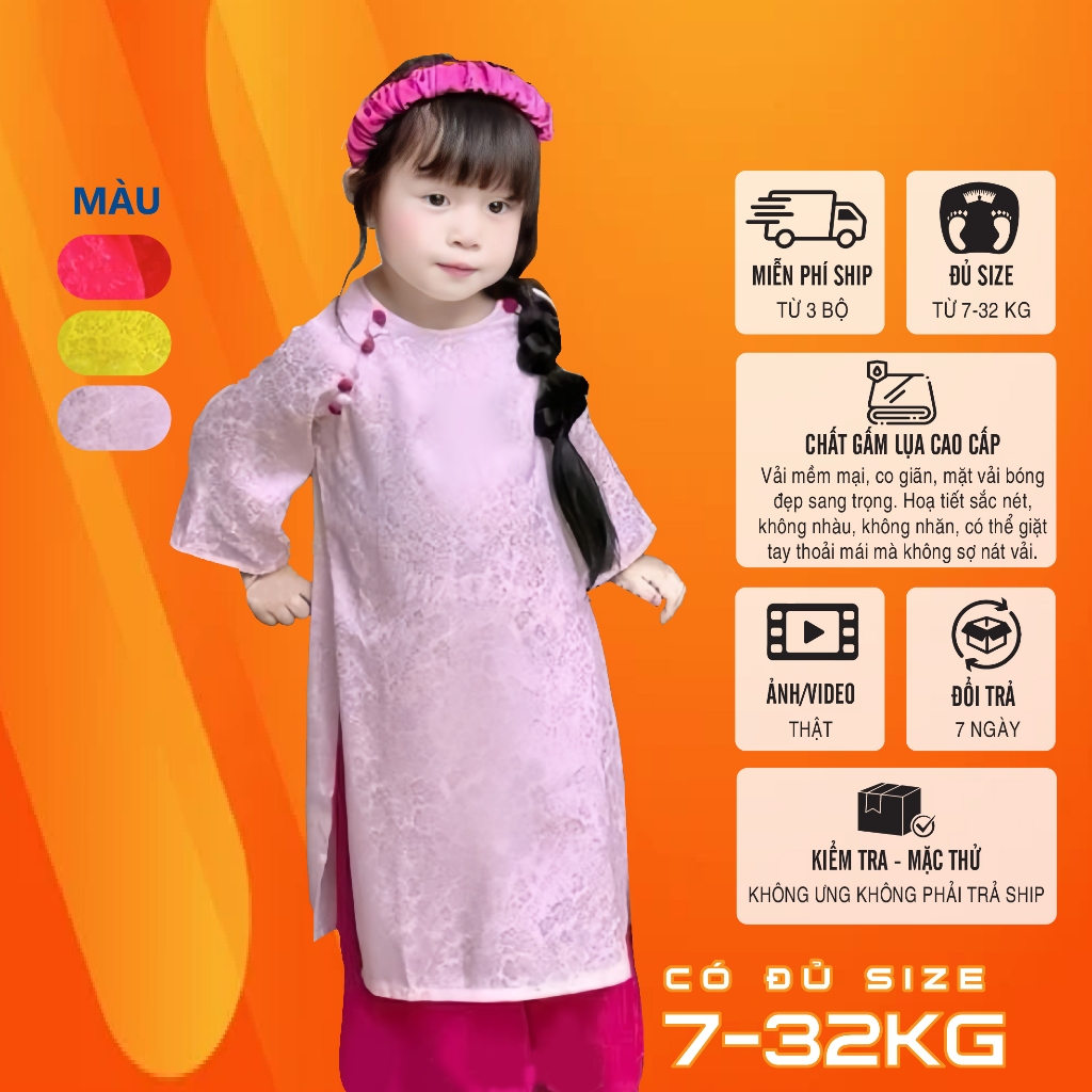 ÁO DÀI TẾT bé trai-gái gấm hoa cao cấp May Mắn - Hạnh Phúc - Đủ Đầy 7-32kg - 𝗟𝗮𝗻𝗹𝗲𝗲 𝗦𝘁𝗼𝗿𝗲 Mã TET