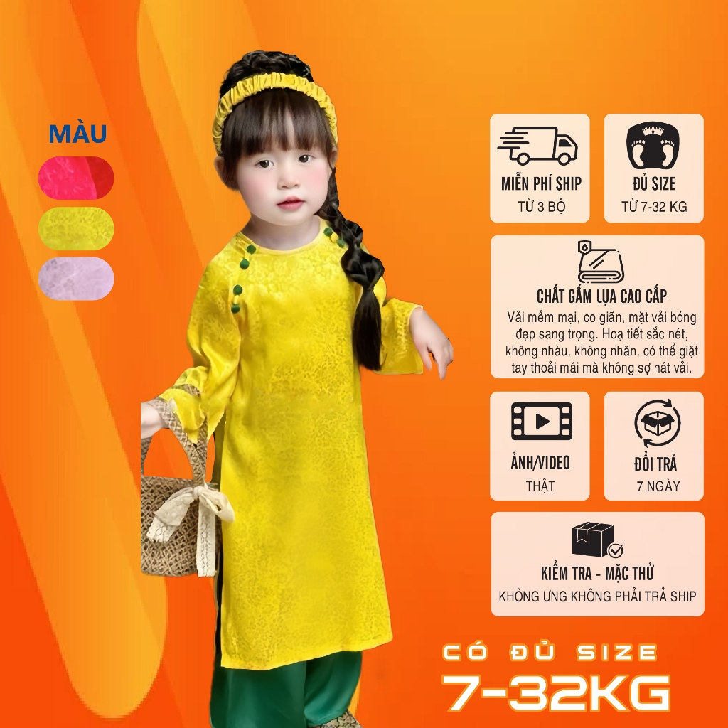 ÁO DÀI TẾT bé trai-gái gấm hoa cao cấp May Mắn - Hạnh Phúc - Đủ Đầy 7-32kg - 𝗟𝗮𝗻𝗹𝗲𝗲 𝗦𝘁𝗼𝗿𝗲 Mã TET