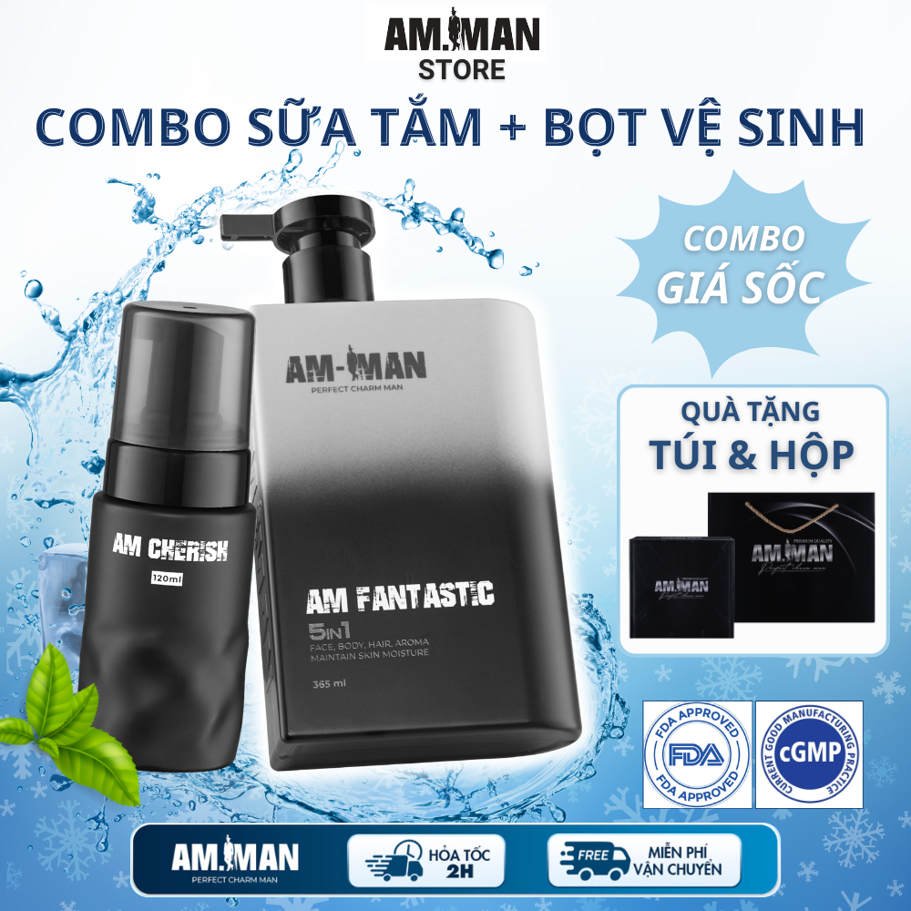 Combo Sữa tắm gội nam AM FANTASTIC 5 in 1 365ml và Bọt vệ sinh nam AM CHERISH 120ml AM-MAN