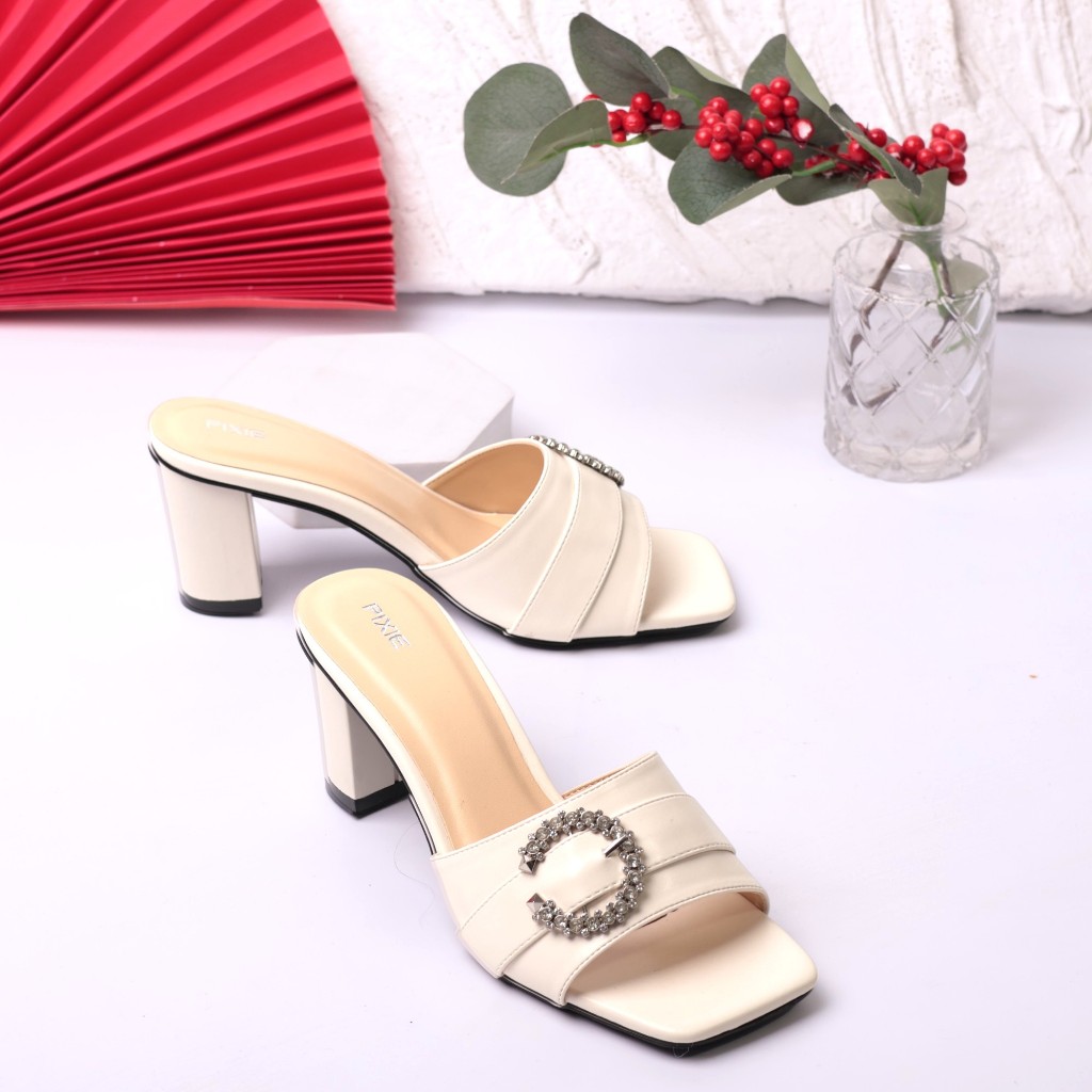 [XẢ KHO] Guốc Cao Gót 7cm Phối Khoá Chữ C Pixie H379