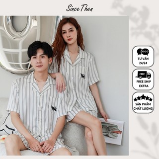 Pyjama đôi nam nữ lụa ngắn mịn mát, đồ ngủ đôi nam nữ mặc nhà (kèm ảnh cận vải) - Since Then