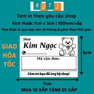 Set 100 tem ghi mã vận đơn có tên shop, nhãn có sẵn keo dán kích thước 7x5cm