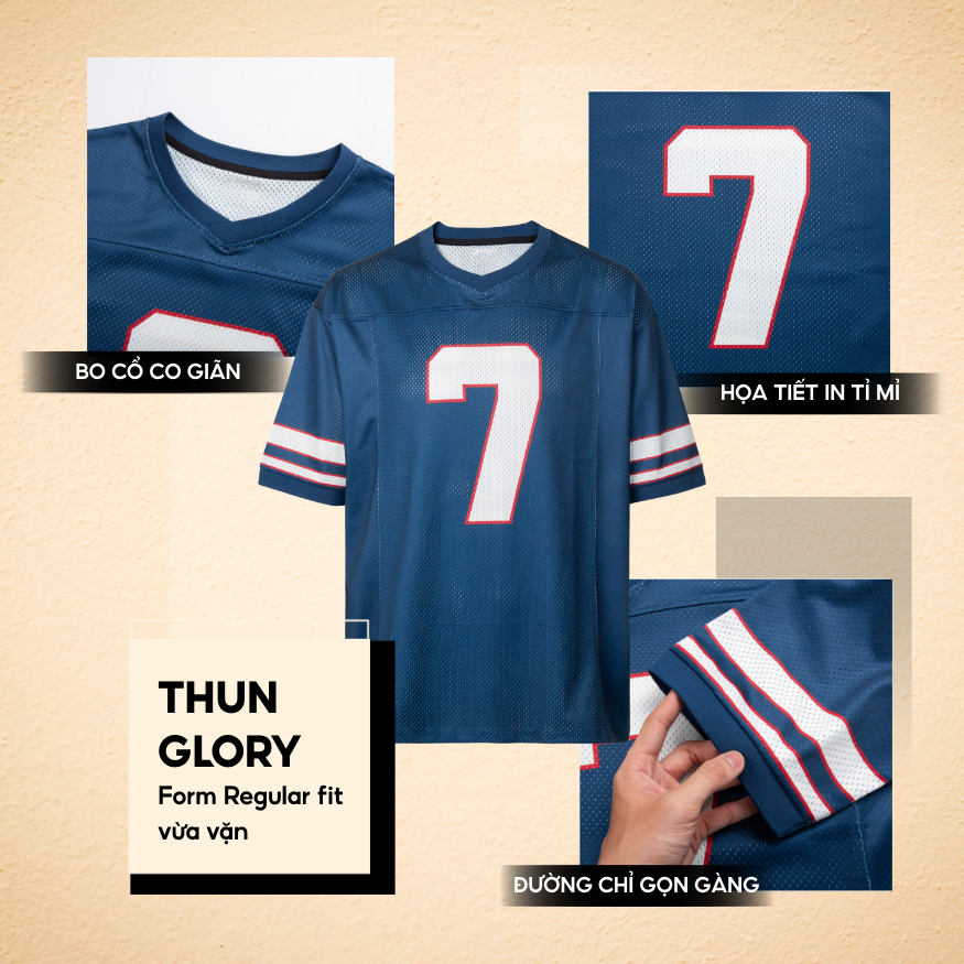 [RUNKEE COLLECTION] Áo thun jersey nam nữ Glory, cổ V form rộng, vải Cotton Eyelet lưới thoáng mát, họa tiết số - FEAER
