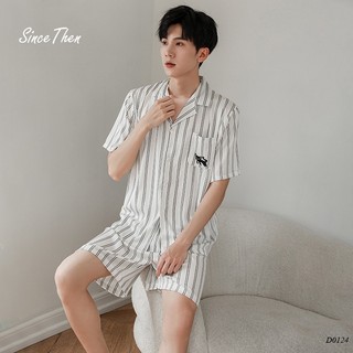 Bộ pijama lụa cộc tay nam màu trắng, bộ áo ngủ nam mùa hè (kèm ảnh cận vải) - Since Then