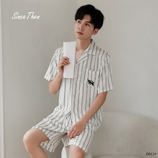 Bộ pijama lụa cộc tay nam màu trắng, bộ áo ngủ nam mùa hè (kèm ảnh cận vải) - Since Then