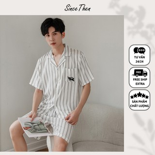 Bộ pijama lụa cộc tay nam màu trắng, bộ áo ngủ nam mùa hè (kèm ảnh cận vải) - Since Then