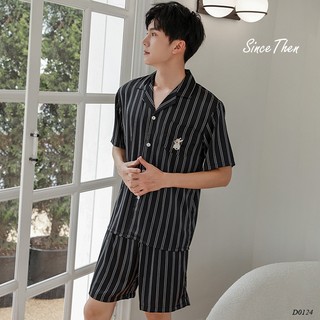 Bộ đồ ngủ của nam ngắn tay màu đen, bộ đồ ngủ nam dễ thương (kèm ảnh cận vải) - Since Then