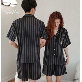 Pijama lụa đôi ngắn tay mùa hè, quần áo ngủ đôi màu đen (Kèm ảnh cận vải) - Since Then
