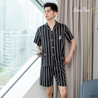 Bộ đồ ngủ của nam ngắn tay màu đen, bộ đồ ngủ nam dễ thương (kèm ảnh cận vải) - Since Then