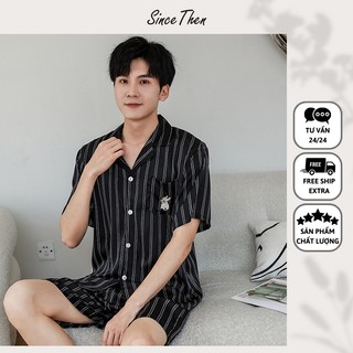 Bộ đồ ngủ của nam ngắn tay màu đen, bộ đồ ngủ nam dễ thương (kèm ảnh cận vải) - Since Then
