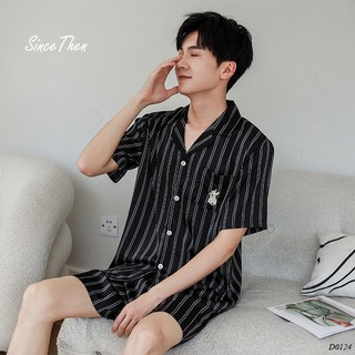 Bộ đồ ngủ của nam ngắn tay màu đen, bộ đồ ngủ nam dễ thương (kèm ảnh cận vải) - Since Then