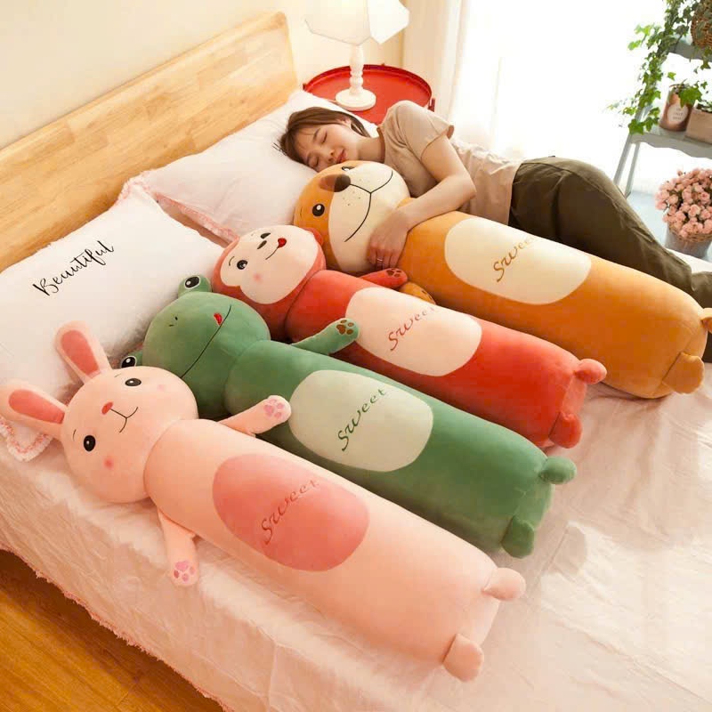 Gấu bông ôm ngủ dài hình thú cho bé, gối ôm ngủ động vật bông gòn đàn hồi vỏ lông mịn không bám bụi