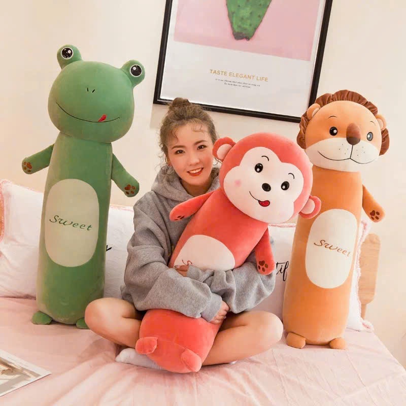 Gấu bông ôm ngủ dài hình thú cho bé, gối ôm ngủ động vật bông gòn đàn hồi vỏ lông mịn không bám bụi