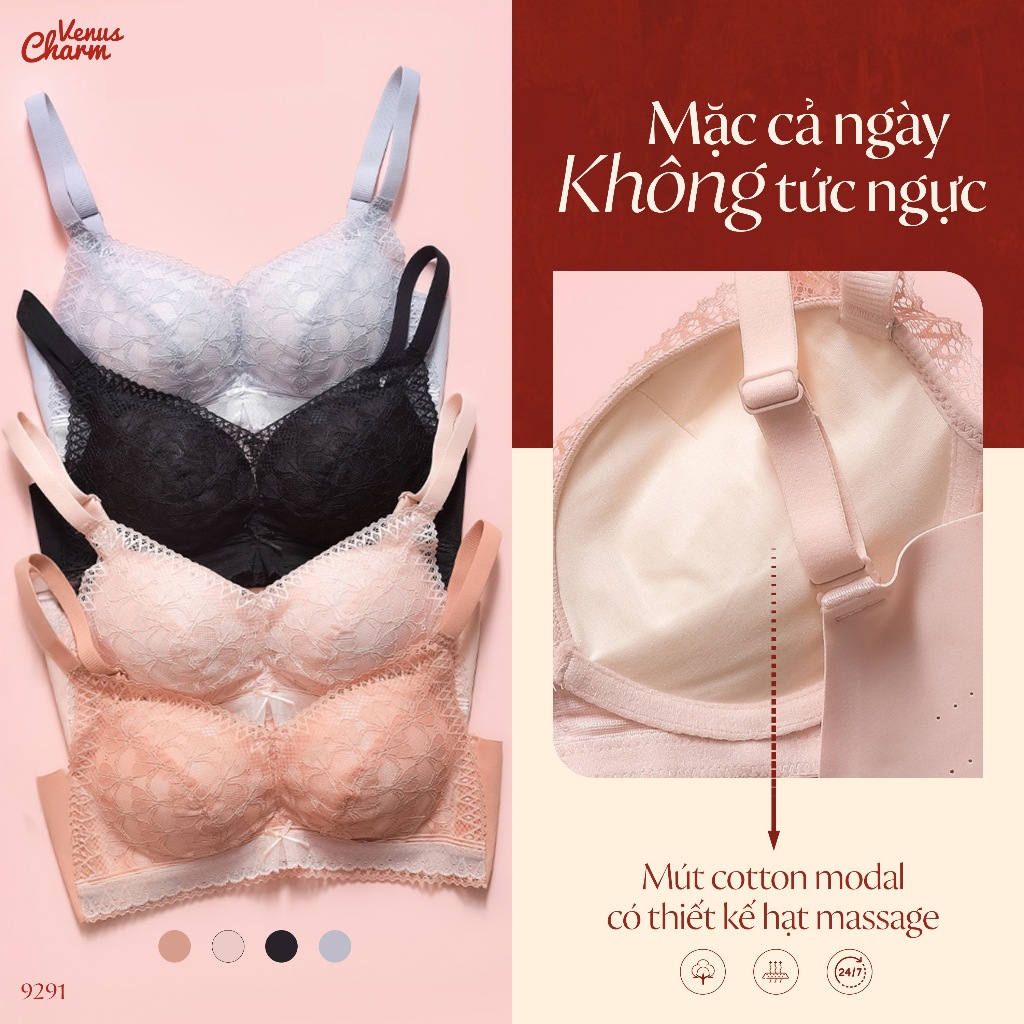 Ảnh Áo lót không gọng nâng đẩy vòng 1 tạo khe quyến rũ đệm dày 4cm Venus Charm 9291 3
