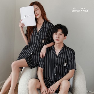 Pijama lụa đôi ngắn tay mùa hè, quần áo ngủ đôi màu đen (Kèm ảnh cận vải) - Since Then