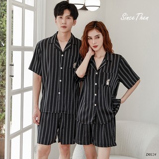 Pijama lụa đôi ngắn tay mùa hè, quần áo ngủ đôi màu đen (Kèm ảnh cận vải) - Since Then