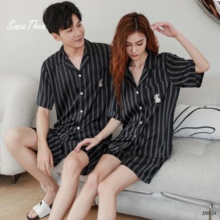 Pijama lụa đôi ngắn tay mùa hè, quần áo ngủ đôi màu đen (Kèm ảnh cận vải) - Since Then