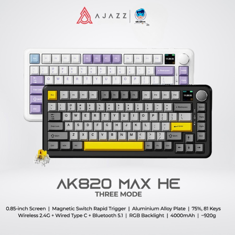 Bàn phím cơ gaming HE Rapid Trigger AJAZZ AK820 MAX - Magnetic Switch - Plate FR4 - Type C - Led RGB - Web Driver | BigBuy360 - bigbuy360.vn