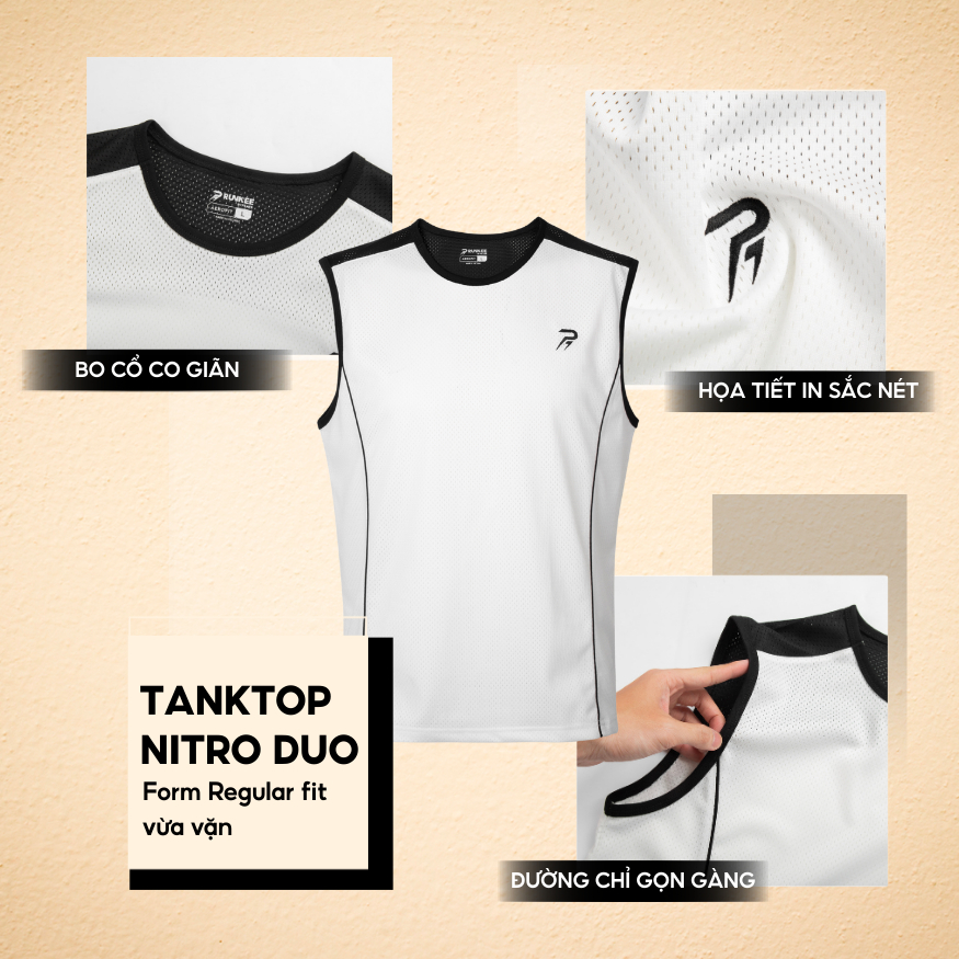 [RUNKEE COLLECTION] Áo thun nam tanktop Nitro Duo, cổ tròn, form regular fit, vải Cotton Eyelet lưới mát mẻ, logo nhỏ nă