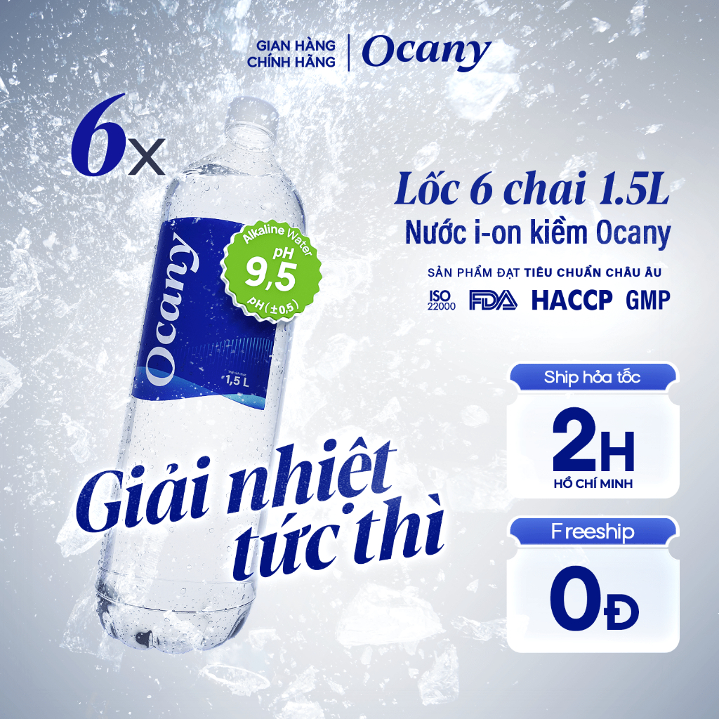 Ảnh Lốc 6 chai nước ion kiềm Ocany chai 1.5l 1