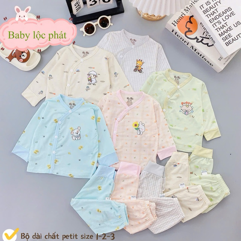 (LPDT 20) Bộ quần áo sơ sinh thun lạnh PETIT dài tay cho bé mềm mịn thoải mái 0 - 9kg