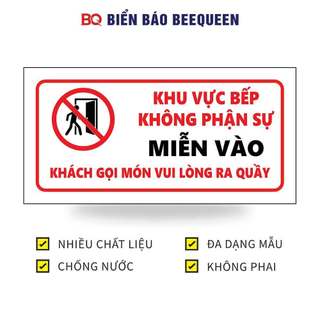 Biển báo KHU VỰC BẾP KHÔNG PHẬN SỰ MIỄN VÀO KHÁCH GỌI MÓN VUI LÒNG RA QUẦY H88