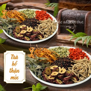 Trà bổ thận 8 vị thảo mộc mix sẵn gồm: Bạch tật lê, dâm dương, kỳ tử, táo đỏ, viễn trí, đông trùng,...