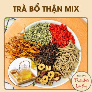 Trà bổ thận 8 vị thảo mộc mix sẵn gồm: Bạch tật lê, dâm dương, kỳ tử, táo đỏ, viễn trí, đông trùng,...