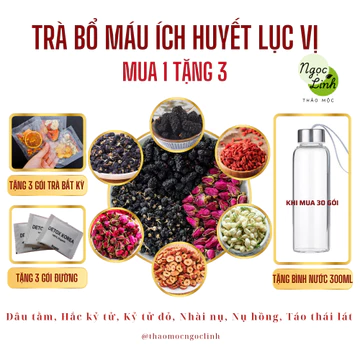 [Mua 1 tặng 3] Trà bổ máu ích huyết lục vị (hắc kỷ tử, kỳ tử đỏ, dâu tằm, táo đỏ, nụ hồng, nụ nhài) - hộp 10, 20, 30 gói
