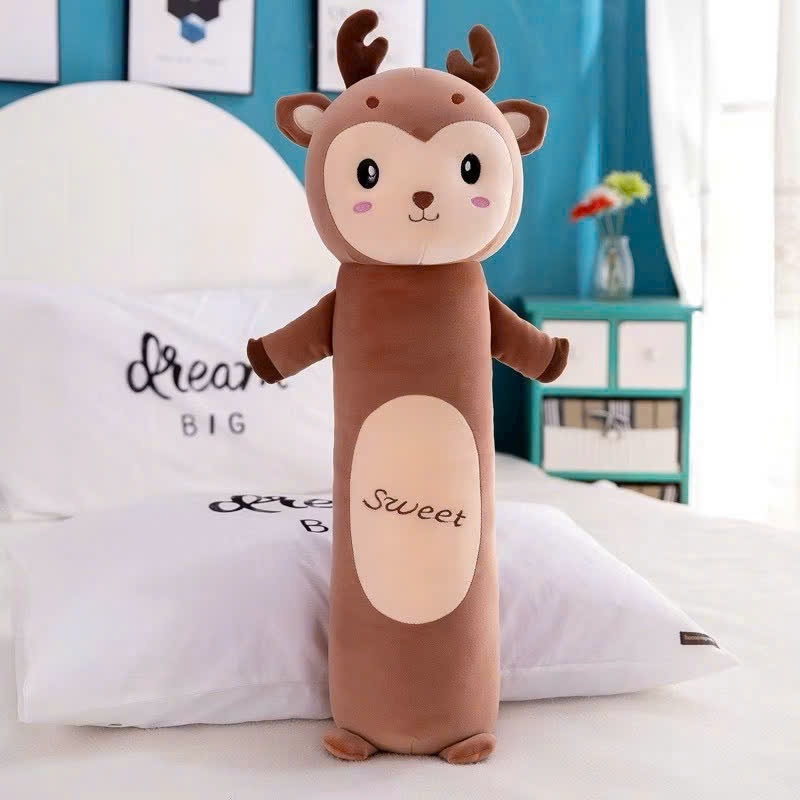 Gối ôm dài hình thú cho bé ôm ngủ, Gấu ôm ngủ động vật lông mịn không bám vụi bông gòn đàn hồi