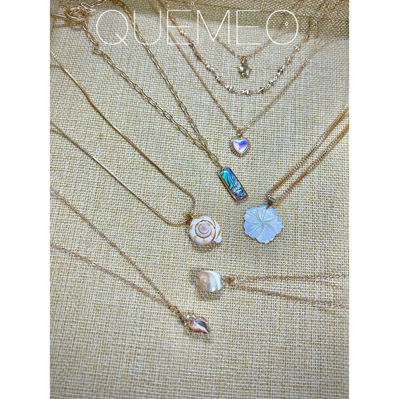 Vòng cổ Dây chuyền nhiều lớp Sao Sò Ốc Đi biển QUEMEO bằng đồng mạ vàng 14k trang sức mùa hè Bản Đặc Biệt