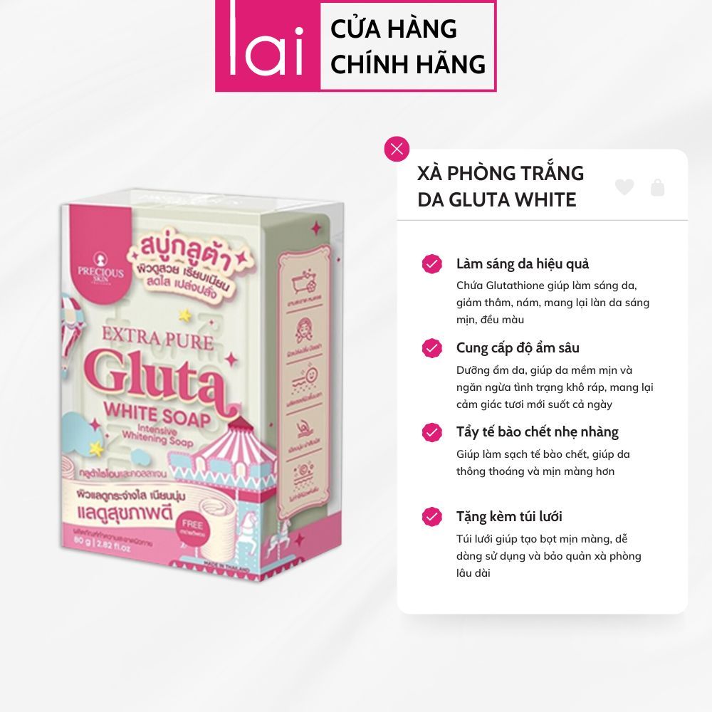 xà phòng glutathione Xà Phòng Trắng Da Chuyên Sâu Extra Pure Gluta White Soap Thái Lan 80g -  Lai's Store