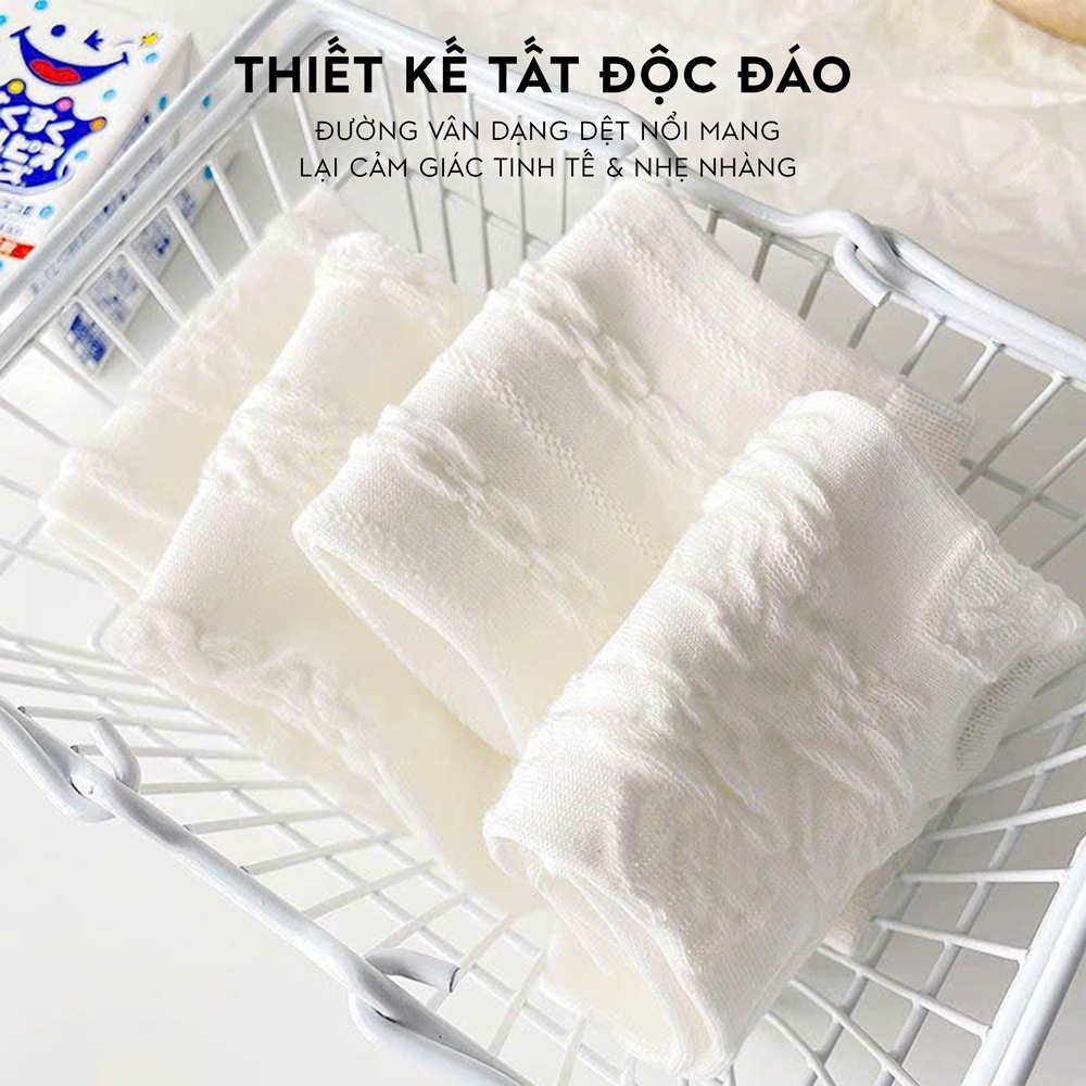 Tất vớ nữ cổ ngắn phong cách tiểu thu lolita dễ thương, họa tiết dệt nổi thoáng khí - Ekiu Shop