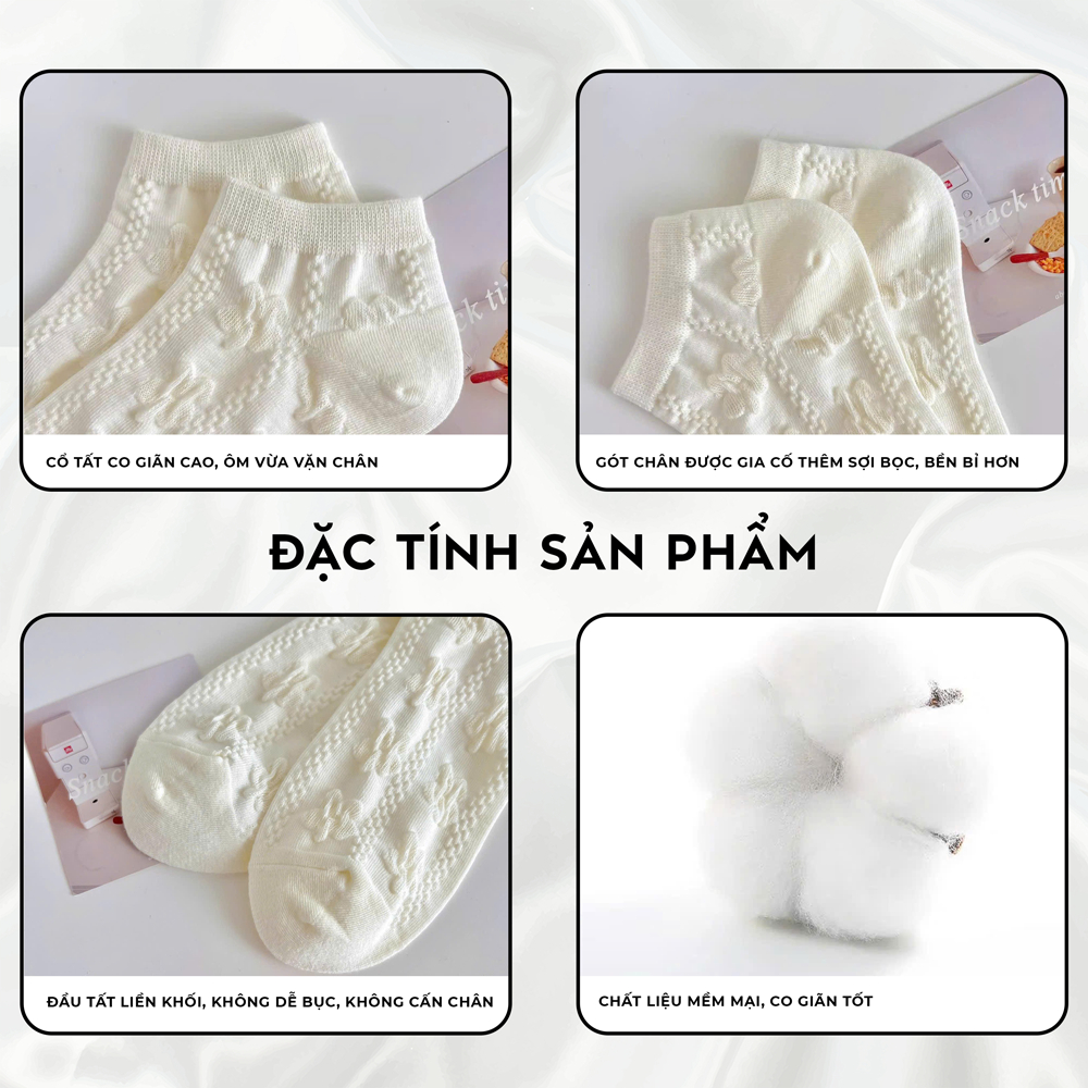 Tất vớ nữ cổ ngắn phong cách tiểu thu lolita dễ thương, họa tiết dệt nổi thoáng khí - Ekiu Shop