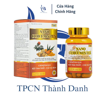 Viên Uống NANO CURCUMIN TEX Nghệ Chai, Bột Tam Thất, Cao Xạ Đen, Giảm Viêm Loét Dạ Dày Tá Tràng, Đầy Hơi - Hộp 30 Viên