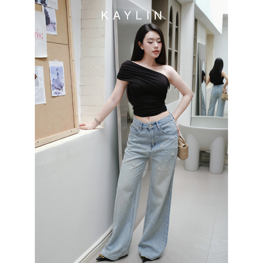 Ảnh Quần JEAN KAYLIN form suông đính ngọc chất vải denim dầy dặn BST Hè 2025 - N2450 2