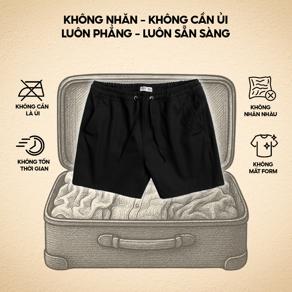 Quần Short Nam vải KAKI CANVAS lưng chun, dây rút dễ dàng điều chỉnh, cao cấp, nam tính, trẻ trung, năng động - FEAER