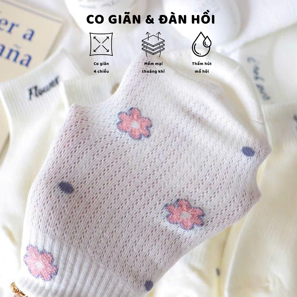 Tất vớ nữ cổ thấp họa tiết hoa đáng yêu, chất liệu mềm mại thoáng khí - Ekiu Shop